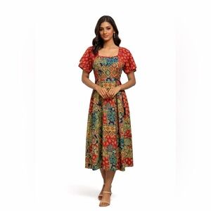 The House of Nu-Mode Vibrant Colourful Vintage Dress with ties beaded ends